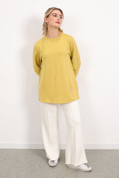 Linvey Kado Crystal Combed Crew Neck Relaxed Fit Basic Crested Tunic