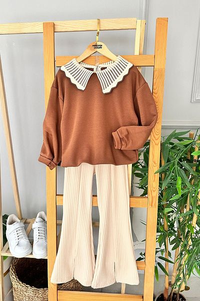 Minigimin Cicileri Flowers of My Toddler Spanish Girl with Slit Collar 2-Piece Set - Brown