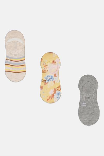 BİLLABONG Women 3 Pair Ultra Low No Show Socks, Yellow
