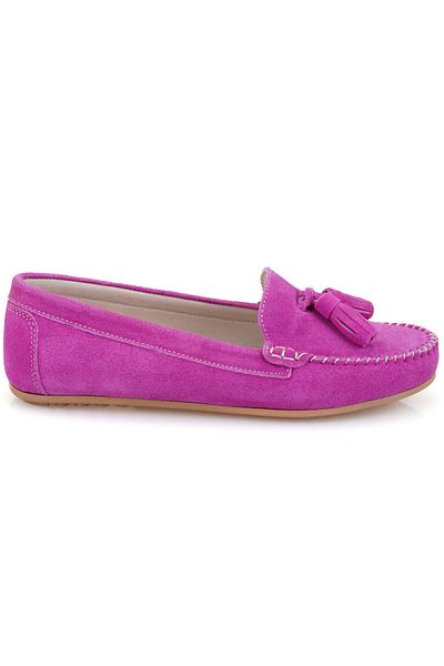 Desa Mocasini din piele intoarsa fuchsia pentru dama