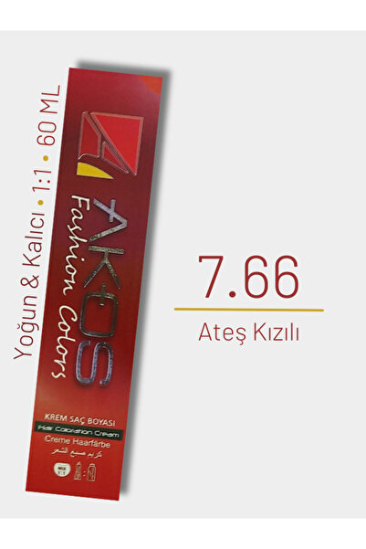 AKOS Yoğun Etkili Saç Boyası 60ml - Ateş Kızılı 7.66