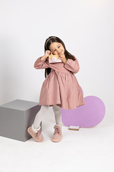 kids A more Adia Süet Peluş Kürklü Kız Bebek Bot Pudra Rengi