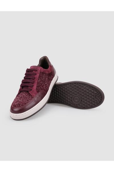 Cabani 100% Genuine Leather Burgundy Lace-Up Women's Sneakers