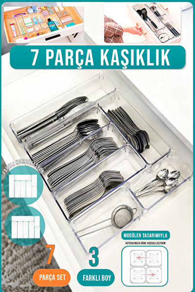 FİTHOME 7 Parça Modüler Şeffaf Kaşıklık Çekmece İçi Düzenleyici Organizer