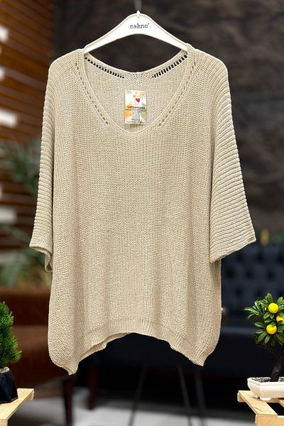 sahnemoda Bluză oversize largi mercerizată tricotată Thessaloniki cu decolteu în V