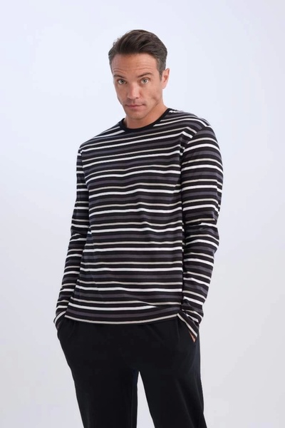 DeFacto Regular Fit Pijama Takımı Bisiklet Yaka Çizgili Uzun Kollu Üst Uzun Alt 4w2dftkd0942__rqn