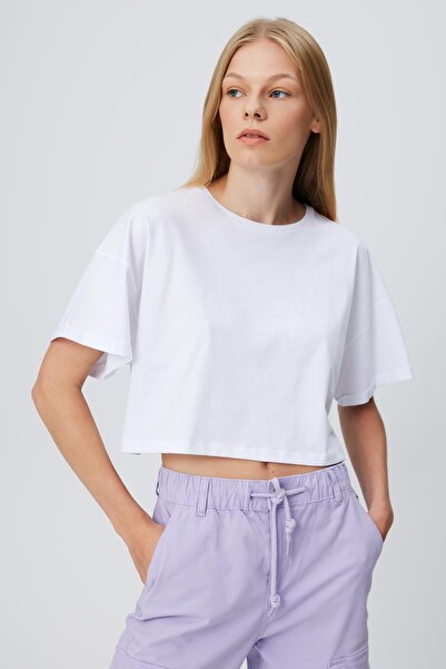BABOKAH Kol Katlamalı Basic Crop T-shirt