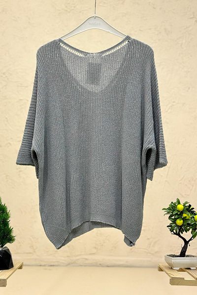 sahnemoda Bluză oversize largi mercerizată tricotată Thessaloniki cu decolteu în V