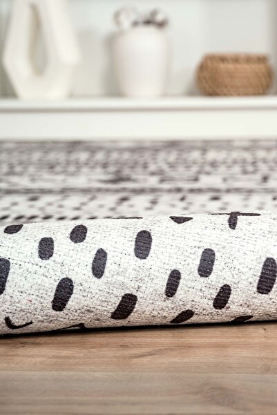 Serente Home Nordic Patterned Washable Non-Slip Base Gray Black Chenille Living Room Carpet 4073