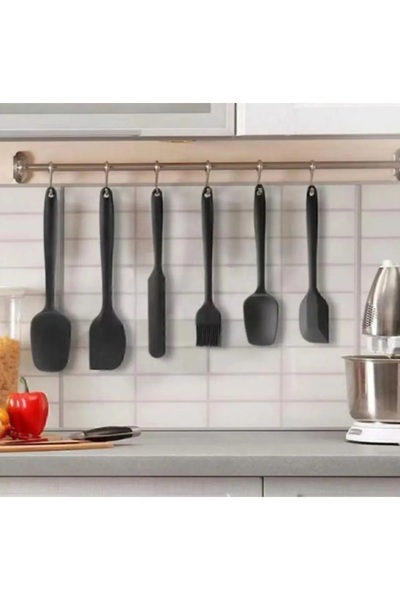 stilsenin34 Heat Resistant Fireproof Nonstick Silicone Spatula Set 6 Pieces Black