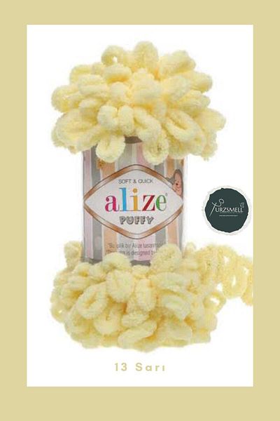 Alize خيط محبوك يدويًا منتفخ بعقدة كبيرة (مفردة) - 100 غرام. 9 جبل. حبل الإصبع، حبل البطانية 13 أصفر