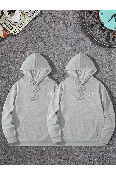 Karatopak Pachet de 2 hanorace unisex supradimensionate cu glugă, imprimate cu inimă și săgeți, speciale pentru cupluri