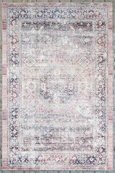 Serente Home Covor de bucătărie din chenilă cremă, lavabil, cu model retro, cu bază anti-alunecare 4063