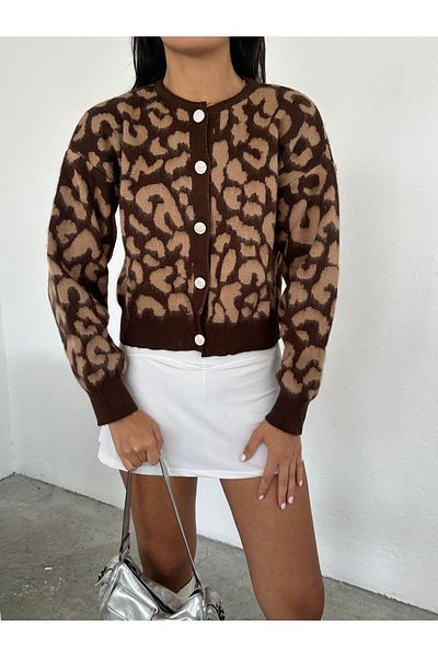 Brantu Cardigan cu nasturi cu model leopard