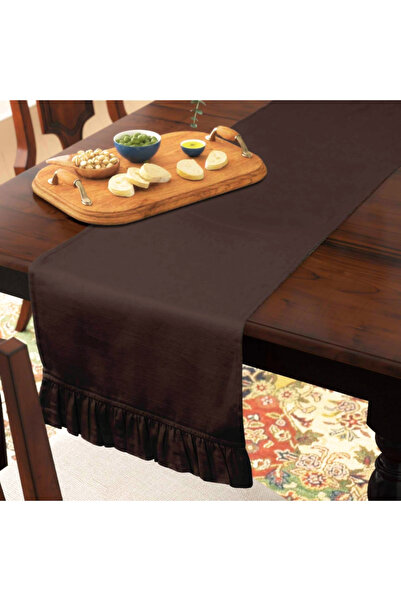 Bc Home Kahverengi Fırfırlı Runner 40 x 140 cm Yumuşak Tuşeli ,Kadife Görünümlü, Bohem, İskandinav, Yılbaşı