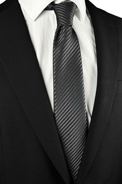 1001 Kravat 7 cm Wide Black Gray Striped Thin Men's Tie