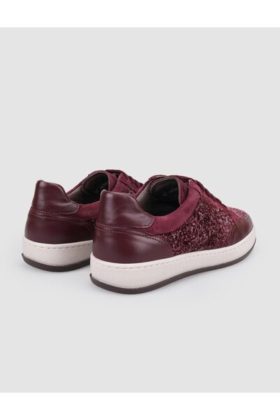 Cabani 100% Genuine Leather Burgundy Lace-Up Women's Sneakers