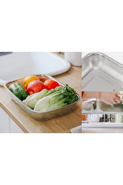 stilsenin34 30 cm Stainless Steel Strainer - Rectangular, for Pasta and Fruit Vegetable