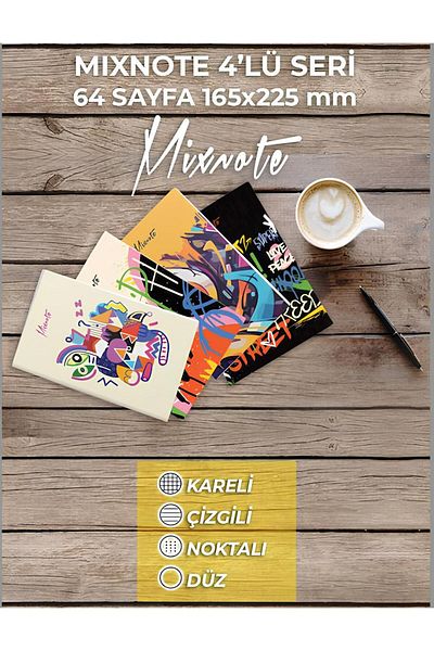 Turuncu Beyaz Set de 4 caiete cu model 64 Saya