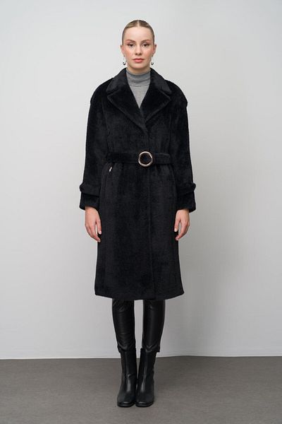 Olcay Palton negru Angora Look - cu închidere cu apăsare, epoleți și accesorii cu lanț 3074