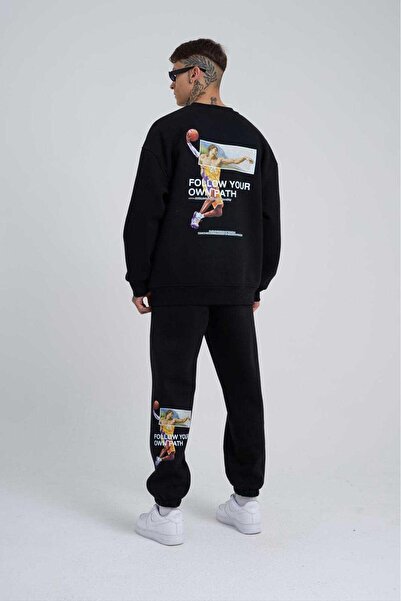 Machinist Чоловічий базовий оверсайз-светр чорного кольору з принтом Follow Your Own