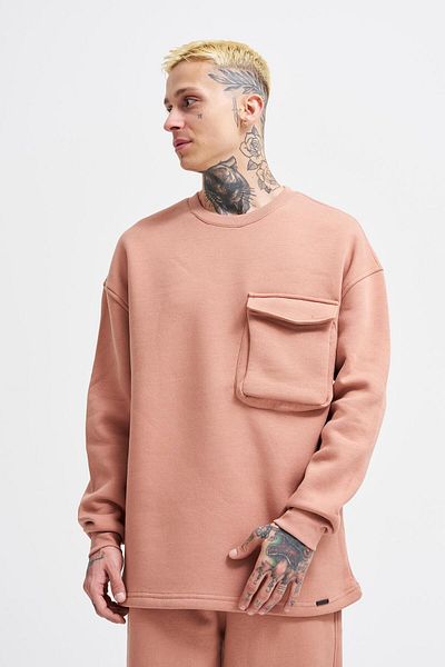 Machinist Ανδρικό φούτερ με λαιμόκοψη με τσέπες Basic Super Oversize Copper
