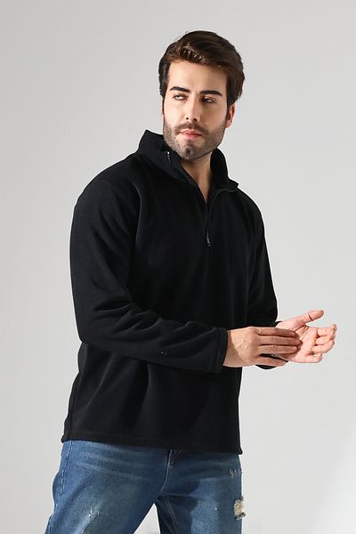 Endies Men's Standard Fit Zip-Up Stand Collar Cold-Proof Fleece Comfortable Fit No Pilling 21855 Black
