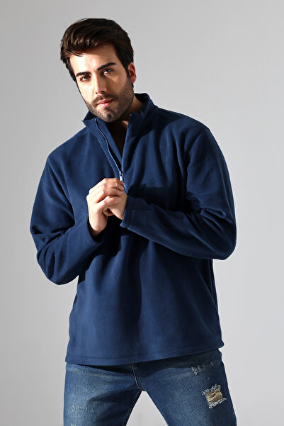 Endies Men's Fleece - Relaxed Fit, Stand Collar, Cold-Proof, Zip-Up 21855 Navy