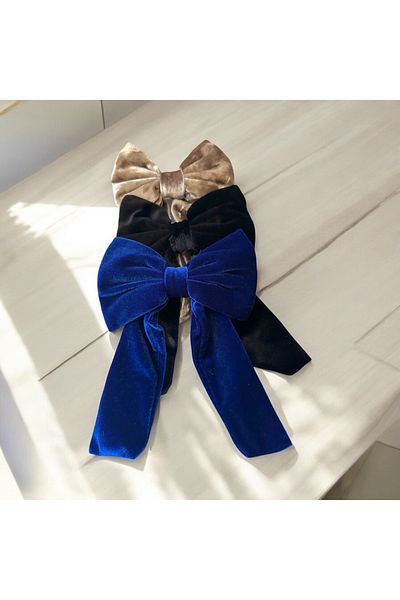 alsaccessories Σετ Τριπλό Αυτόματο Κλιπ Μαλλιών - Βελούδο, Φιόγκος, Μπλε, Μαύρο, Μπεζ