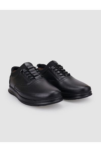 Cabani 100% Genuine Leather Black Rubber Laced Men's Casual Shoes