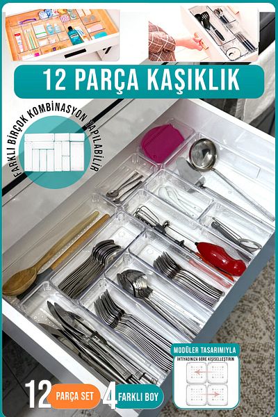 FİTHOME 12-Piece Modular Organizer - Spoon and Ladle Organizer, Double Drawer Used
