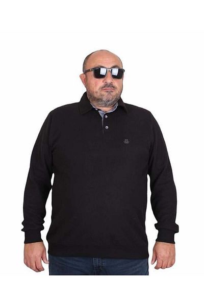 Starbattal Ανδρικός ιδρώτας Polo Neck Plus Size - 24409 ΜΑΥΡΟ