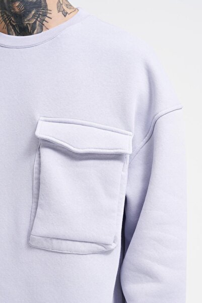 Machinist Ανδρικό φούτερ με λαιμόκοψη με τσέπες Basic Super oversized Lilac