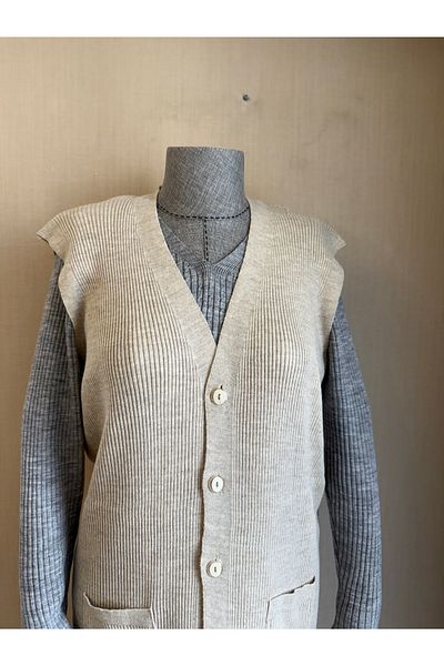 TEK Long Ribbed Knitwear Tunic Vest - Cream