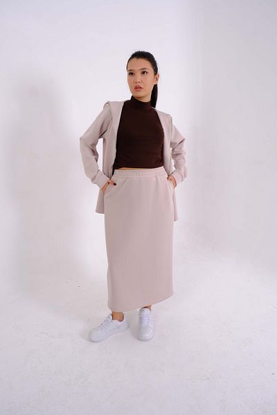 SARE ERKMEN Scuba Fabric Pencil Skirt Beige Color