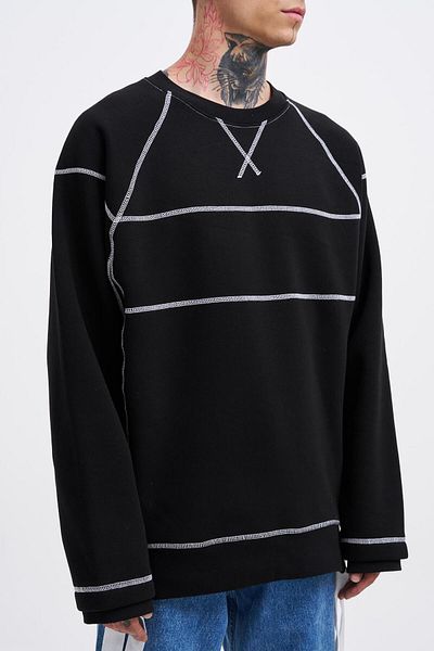 Machinist Ανδρική λεπτομέρεια ραφής Oversize Μαύρο φούτερ