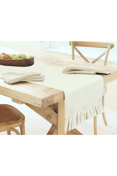 Bc Home Krem Fırfırlı Runner 40 x 140 cm Yumuşak Tuşeli ,Kadife Görünümlü, Bohem, İskandinav, Yılbaşı