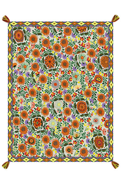 Rugs Modern Halı Nora Πορτοκαλί Μωβ Χαλί με λουλουδάτο σχέδιο και φούντες, με...