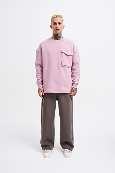Machinist Ανδρικό φούτερ με τσέπες Crew Neck Basic Super Oversize Dirty Pink