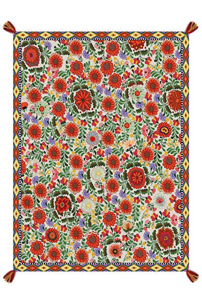 Rugs Modern Halı Nora Kırmızı Mor Çiçek Desenli Püsküllü Botanik Tema Dokuma ...