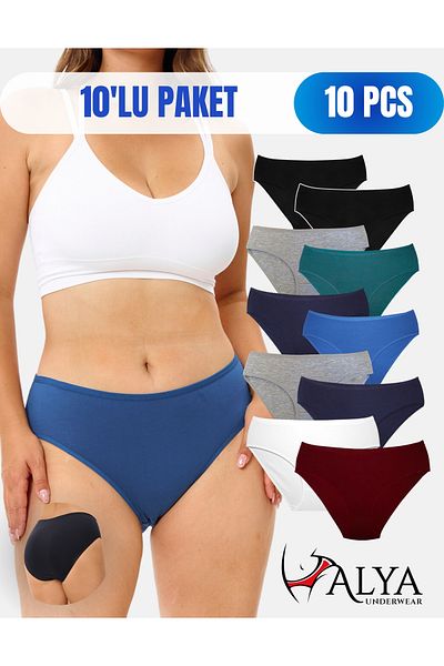 ALYA UNDERWEAR Chiloți de damă din bumbac cu talie înaltă - slip colorat pachet de 10 (MULTICOLOR - X39)
