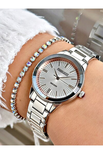 Ferrucci Gümüş Renk Sade Model Klasik  Garantili Kadın Kol Saati + BİLEKLİK