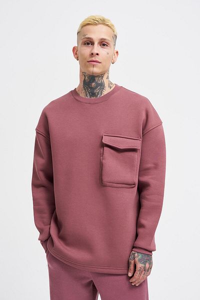 Machinist Ανδρικό φούτερ με λαιμόκοψη με τσέπες Basic Super Oversize Claret Red