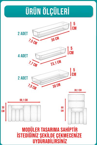 FİTHOME 8-Piece Modular Cutlery and Ladle Organizer - Can Be Used in Two Drawers