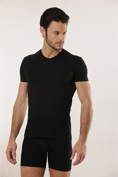 MODA Comfortable Texture Men's Cotton Black V-Neck Undershirt