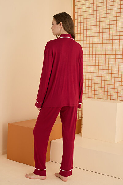 NBB Women's Viscose & Lycra, Shirt Neck, Long Sleeve, Front Button Sleepwear Set