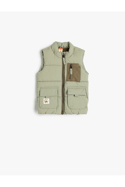 Koton Aufblasbare Weste mit Kapuze, Fleece gefüttert, mit Klapptaschendetail