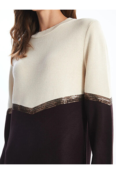 LC Waikiki Γυναικείο πλεκτό φόρεμα Crew Neck Color Block