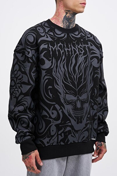 Machinist Ανδρικό φούτερ με στάμπα κρανίου oversize μαύρο