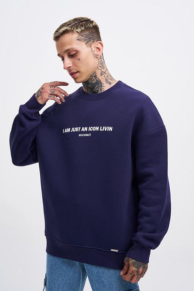 Machinist Ανδρικό φούτερ με στάμπα με εικονίδιο Oversize Navy Blue
